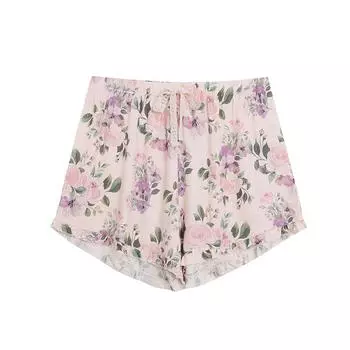 Foreign Trade Lady Casual Sweet Lace Summer Home Print Shorts Rayon Loose Pajama Pants Fresh Image color XS