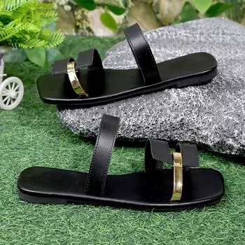 Foreign trade large size 2025 French sandals drag women s summer wear new girls flat bottom out fashion one-word drag 36 чёрный