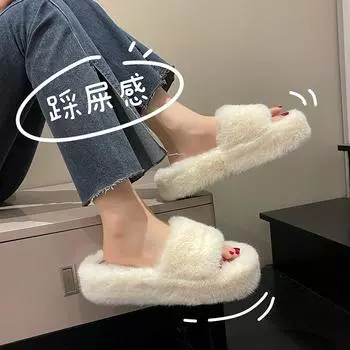 Foreign trade large size 2025 new home Korean version versatile outer wear flat bottom fashion Mao Mao Internet celebrity women s slippers 35 хаки