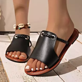 Foreign trade large size 2025 summer new slippers women, solid color, woven simple daily beach slippers Slippers 36 белый