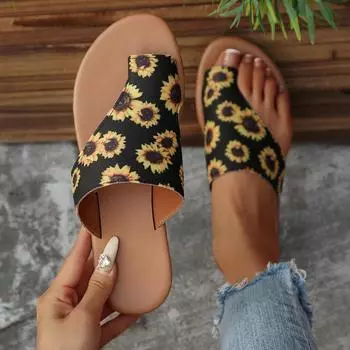 Foreign trade large size 2025 women s tow summer new European and American style flat bottom flat heel print toe cool slippers 36 жёлтый
