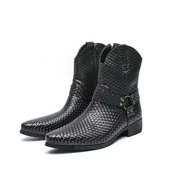 Foreign trade large size autumn and winter new leather boots men s side zipper embossed high-top leather shoes foreign trade retro British Martin boot 38