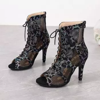 Foreign trade large size fish mouth sandals women s 2025 new thin heel super high heel mesh thin belt dancing shoes fish mouth boots 34