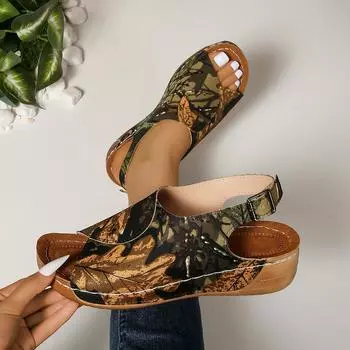 Foreign trade large size fish mouth wedge heel sandals women 2025 summer new European and American fashion word thick sole Velcro sandals women 36