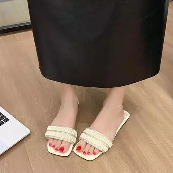 Foreign trade large size flat bottom sandals women s slippers women s head casual fashion home one word cool slippers 34 чёрный