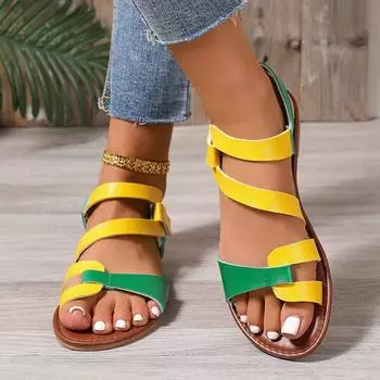Foreign trade large size flat sandals women s 2025 new European and American color matching with hollow fashion beach Roman sandals 36 чёрный
