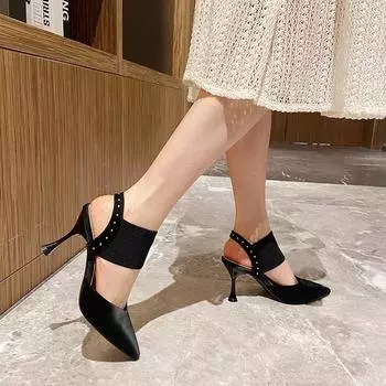 Foreign trade large size high heels women s 2024 spring and summer new pointed thin heel fashion elastic foot temperament sandals 34 чёрный