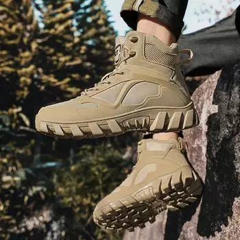 Foreign trade large size high top 2024 new platform men s Martin boots men s hiking shoes wear-resistant non-slip mountaineering outdoor shoes 39 чёрный