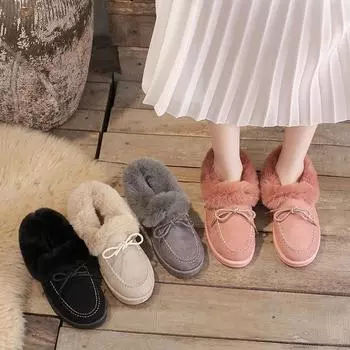 Foreign trade large size lazy foot warm cotton shoes 2024 autumn and winter explosion outer wear fur integrated velvet warm snow boots 36 белый