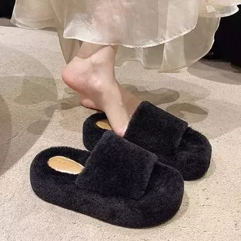 Foreign trade large size Mao Mao slippers women s new thick-bottomed open-toe word leisure home wear Mao Mao mop 35 чёрный