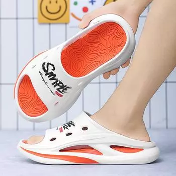 Foreign trade large size new summer two-color thick bottom stepping on shit feeling one-word drag couple wearing fashionable beach slippers 36
