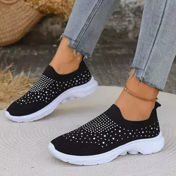 Foreign trade large size retro sports shoes 2025 spring new fashion outer wear rhinestone flying woven sports shoes 36 серый