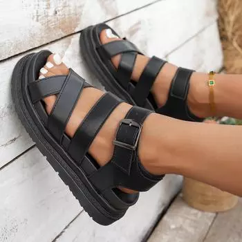 Foreign trade large size Roman shoes women s summer 2025 new round head open-toed cross belt casual platform beach sandals 35