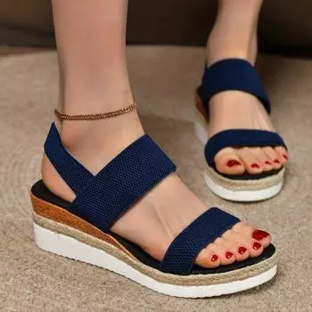 Foreign trade large size sandals women s summer 2025 new fish mouth elastic foot thick-soled wedge sandals spot 36 синий