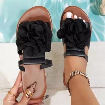 Foreign Trade Large Size Sandals Women s 2025 Summer Flat Bottom Casual Flowers Bohemian Versatile Beach Cool Slippers 36 белый