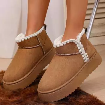 Foreign trade large size short snow boots women s 2025 autumn and winter new round head velvet warm casual flat cotton shoes 36
