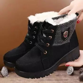 Foreign trade large size snow boots extra thick women s cotton shoes women s winter velvet thickened middle-aged and elderly non-slip wear-resistant 35 чёрный