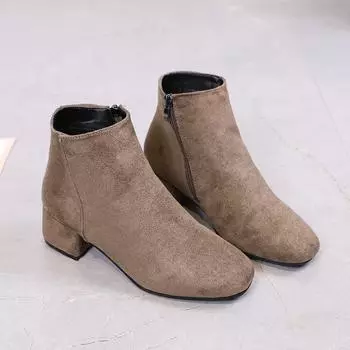 Foreign trade large size thick heel Martin boots 2025 spring new fashion outer wear round head non-slip side zipper short women s boots 35 чёрный