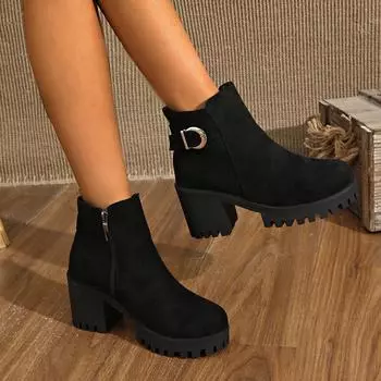 Foreign trade large size thick-soled Martin boots women s 2024 autumn and winter new fashion outer wear side zipper short women s boots 35 чёрный