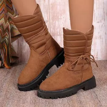 Foreign trade large size thick-soled non-slip snow boots fashionable outer wear heightening velvet warm Northeast medium tube cotton boots 35 серый