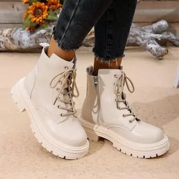 Foreign trade large size thick-soled short Martin boots 2024 autumn and winter new velvet warm fashion wear short women s boots 36 чёрный
