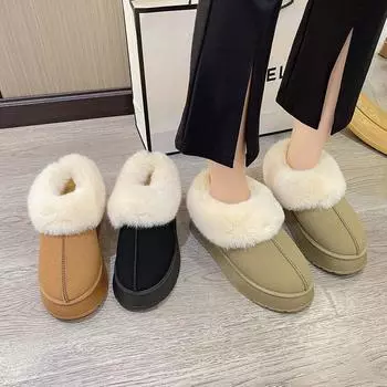 Foreign trade large size thick-soled snow boots women s 2024 winter explosion velvet warm lazy one-pedal snow boots 36 чёрный
