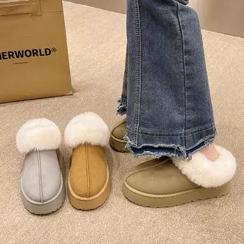 Foreign trade large size thick-soled warm snow boots women s 2024 autumn and winter popular fashion outer wear plush thickened fluffy shoes 36 чёрный