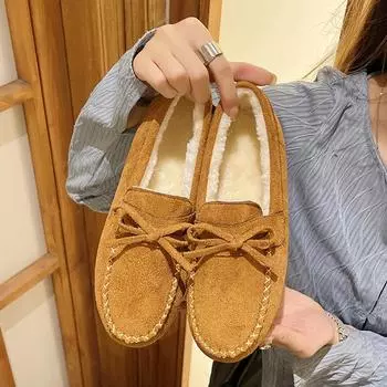 Foreign trade large size velvet Doudou shoes women s autumn and winter new soft-soled velvet mother shoes comfortable one-pedal fluffy shoes 35