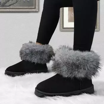 Foreign trade large size warm snow boots 2024 winter explosion thick-soled non-slip low-heeled outer wear velvet short cotton shoes women 36 серый