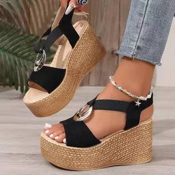 Foreign trade large size wedge heel sandals women s 2025 summer new muffin platform women s shoes fish mouth casual women s sandals 35