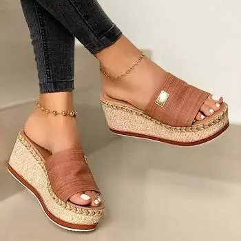 Foreign trade large size women s shoes popular slippers 2025 new platform wedge shoes fashion 2025wish sandals 43 36 жёлтый
