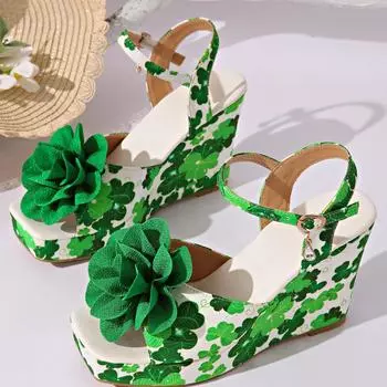 Foreign trade leisure ethnic retro wedge heel women s sandals European and American fashion and sexy one-word buckle large size high heel sandals 35 жёлтый