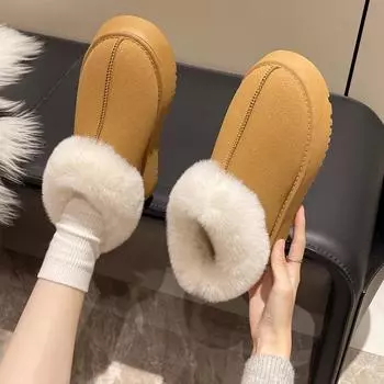 Foreign trade Mao Mao mouth women s winter 2024 new thick-soled short tube thickened one-pedal lazy snow boots lightweight cotton shoes 36 чёрный