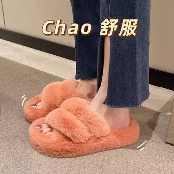 Foreign trade Mao Mao shoes women s 2025 autumn thick-soled new cross-haired slippers wear large size open-toed Internet celebrity home slippers 35