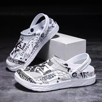 Foreign trade men s hole shoes outdoor large size beach sandals graffiti outdoor slippers summer non-slip breathable cool slippers 38 белый