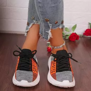 Foreign trade mesh shoes 2024 popular flat bottom lightweight lace-up non-slip casual fashion versatile trend sports style single shoes 36 чёрный