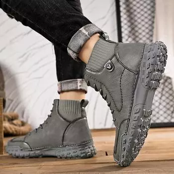 Foreign trade new trend Korean version of high-top men s shoes large size autumn and winter middle-top men s boots size 46 casual shoes 2025 38