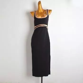 Foreign Trade Order French style Sexy Ladies Color Matching Suspender Skirt Women Summer New Waist Hugging Slimming Long Split Dress Black L