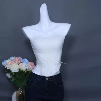 Foreign Trade Original Order Sexy off-the-Shoulder Flat Strapless Tube Top Sunken Stripe Tight Irregular Knitting Spaghetti-Strap Camisole Top White M