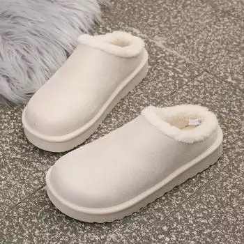 Foreign trade retro wind fluff slippers bag head half support shoes women s 2025 new flat bottom women s plush snow boots women s shoes 36