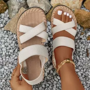Foreign trade sandals women s 2024 summer new flat-bottomed Roman sandals super lightweight cross large size women s shoes 36
