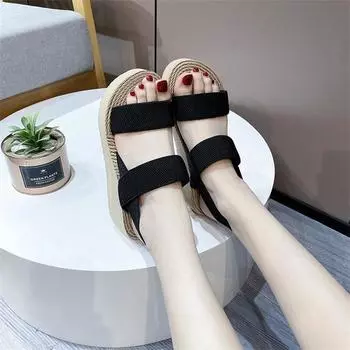 Foreign trade sandals women s 2025 summer new fashion beach shoes wide strip with one word thick sole wedge heel sandals women 36 чёрный