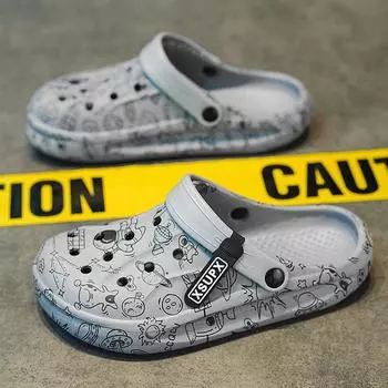 Foreign trade slippers men s summer sandals outdoor wear hole shoes sandals household half drag Korean version trend beach shoes 39 хаки