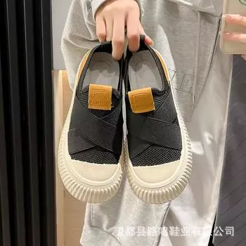 Foreign Trade Spring and Summer New Women s Shoes Breathable Mesh Canvas Shoes Thick Sole Height Increasing Casual Board Shoes 40 чёрный