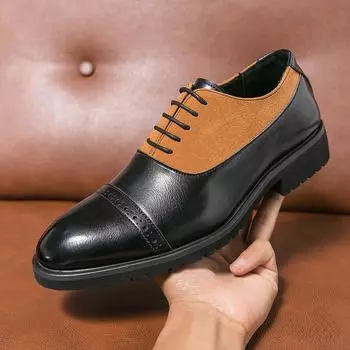 Foreign trade spring business dress leather shoes first layer cowhide pigskin inner men s shoes thick sole height increase color matching work shoes m 38