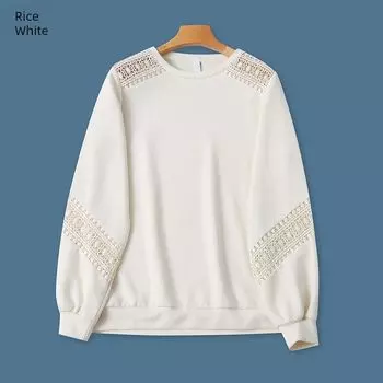 Foreign Trade Spring Summer Women clothes Modal Hoodie round Neck Loose Slimming Hollow Design Sense Skin-friendly Drape Top Rice White M
