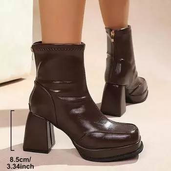 Foreign trade square head high-heeled short boots women s 2025 autumn and winter new thin boots women s thick-heeled Martin boots Korean small ankle 35