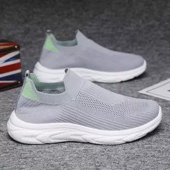 Foreign trade summer new men s shoes fly-woven breathable mesh high elastic non-slip sole comfortable sports leisure middle-aged and elderly shoes 39 чёрный