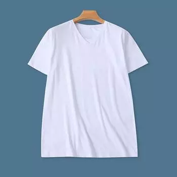 Foreign Trade Summer Women 95% Cotton T-shirt V-neck Loose Slimming Western Style All-Match Basic Base Skin-friendly Short sleeve Top White M