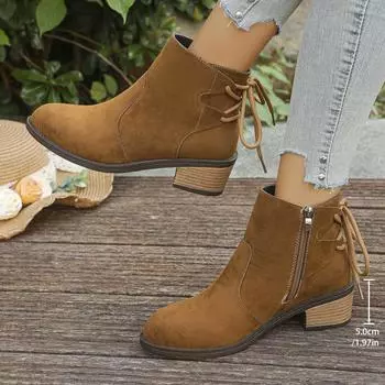Foreign trade thick heel 43 large size short leather boots side zipper suede and ankle boots women s Martin boots in stock 36 верблюд